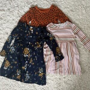 Set of Three Girls' Dresses - Floral, Leopard, Striped